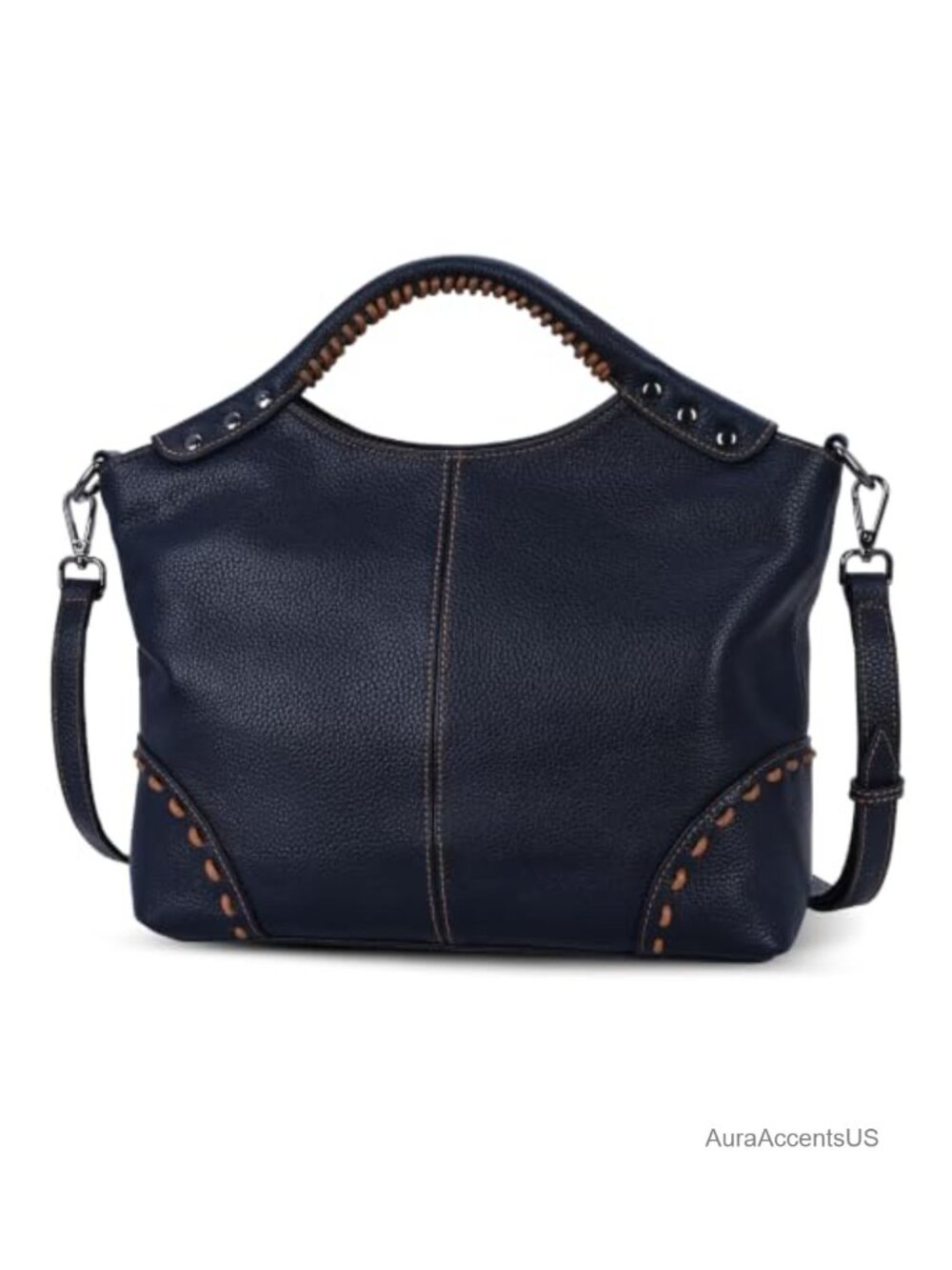 HESHE Cowhide Leather Satchel Crossbody Bag Detachable Strap